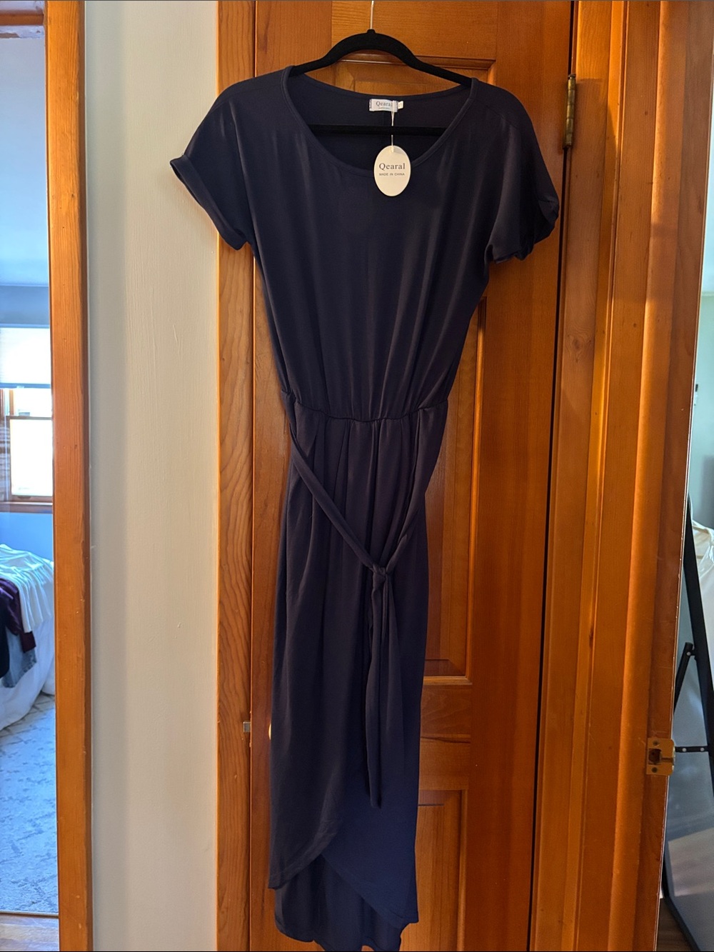 Qarol Navy Short-Sleeve Tie-Waist Maxi Dress